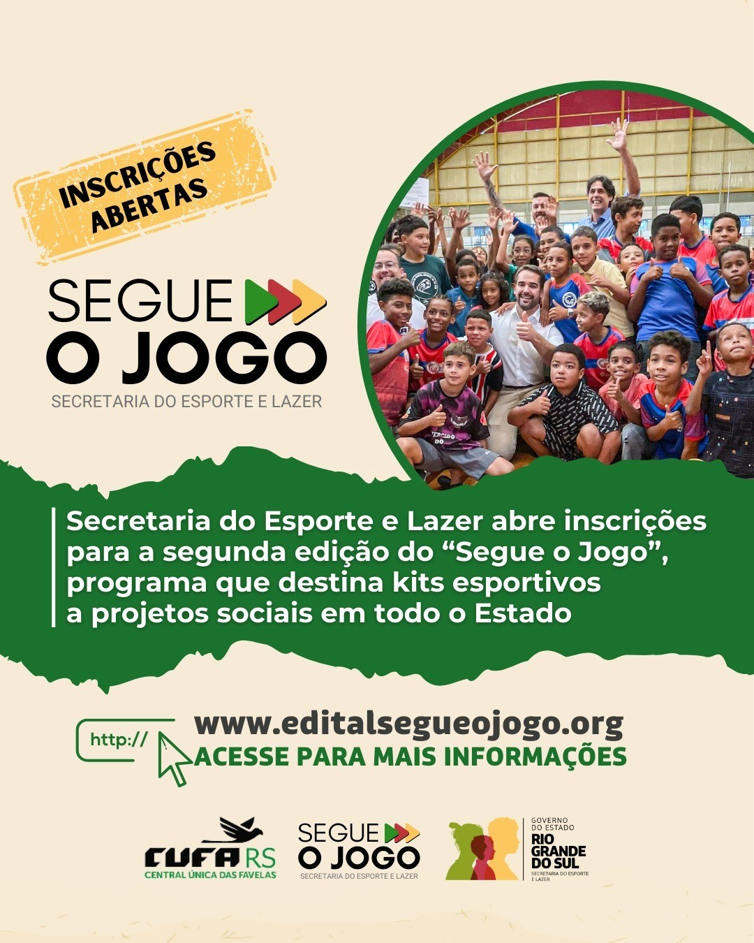 Projetos sociais-esportivos já podem se inscrever na 2 edição do Segue o Jogo