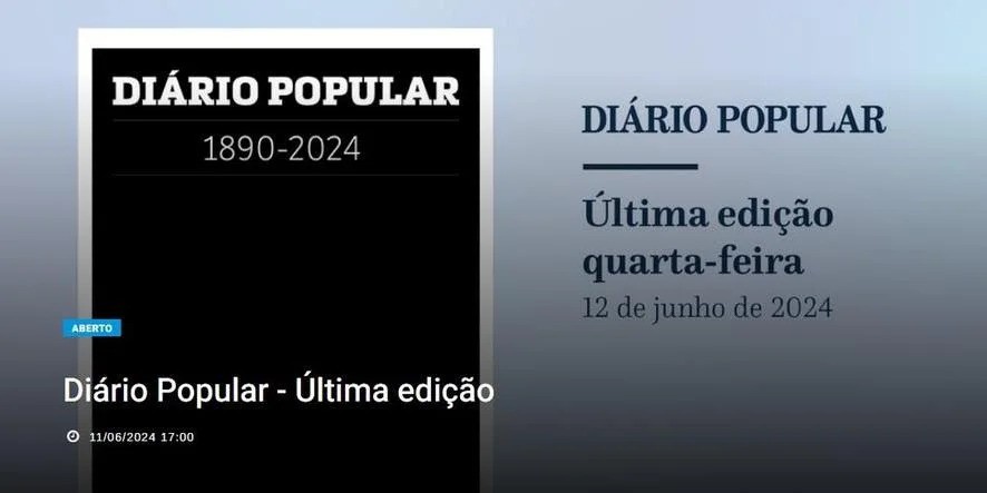 Após 133 anos em atividade, última edição do Diário Popular é publicada nesta quarta-feira (12)