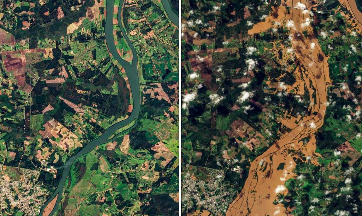 Imagens de satélite mostram antes e depois da passagem do ciclone na região norte do RS