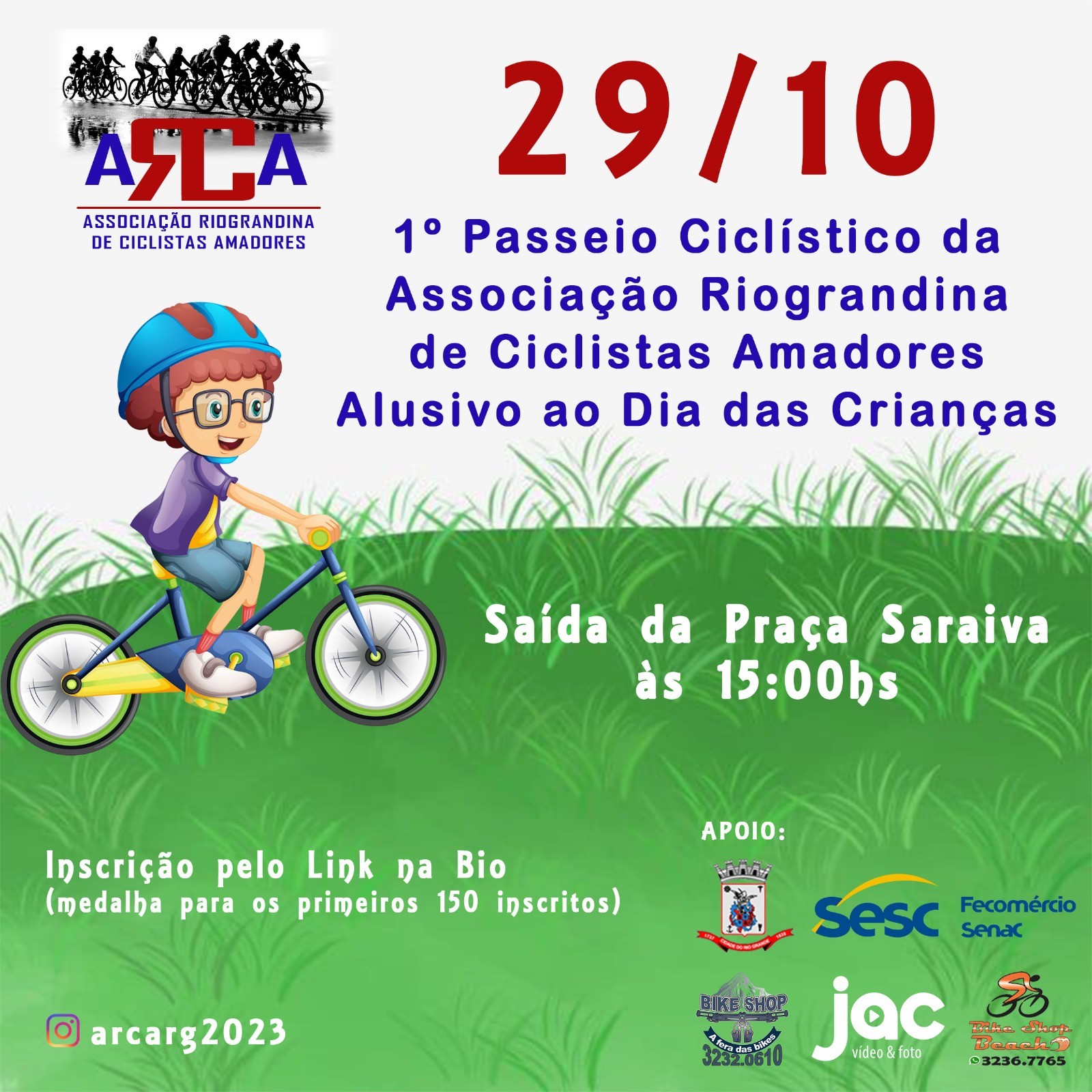 Passeio Ciclístico em comemoração ao Dia das Crianças acontece no domingo (29) em Rio Grande