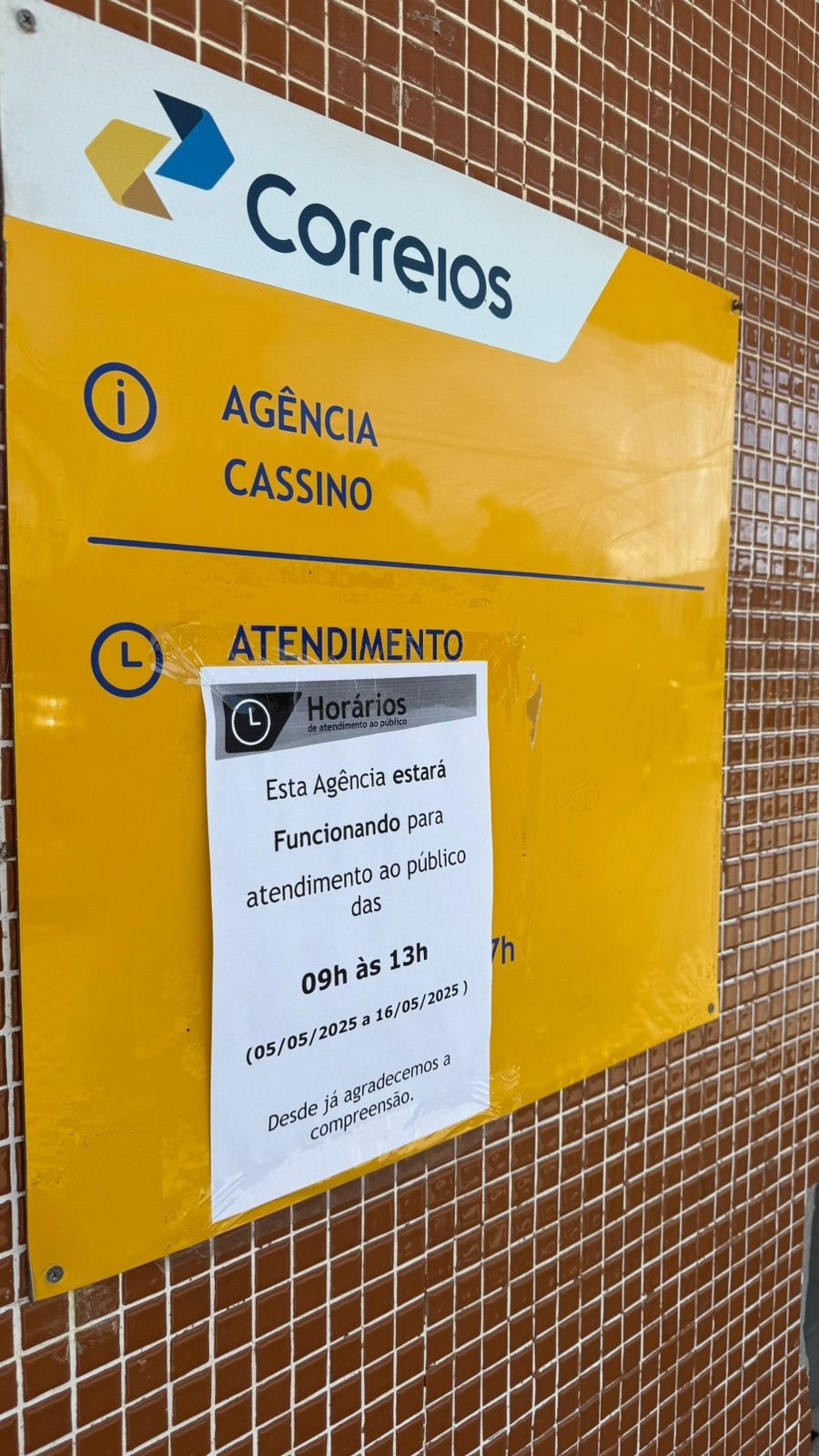 Agência dos Correios do Cassino tem horário diferenciado até o final desta semana