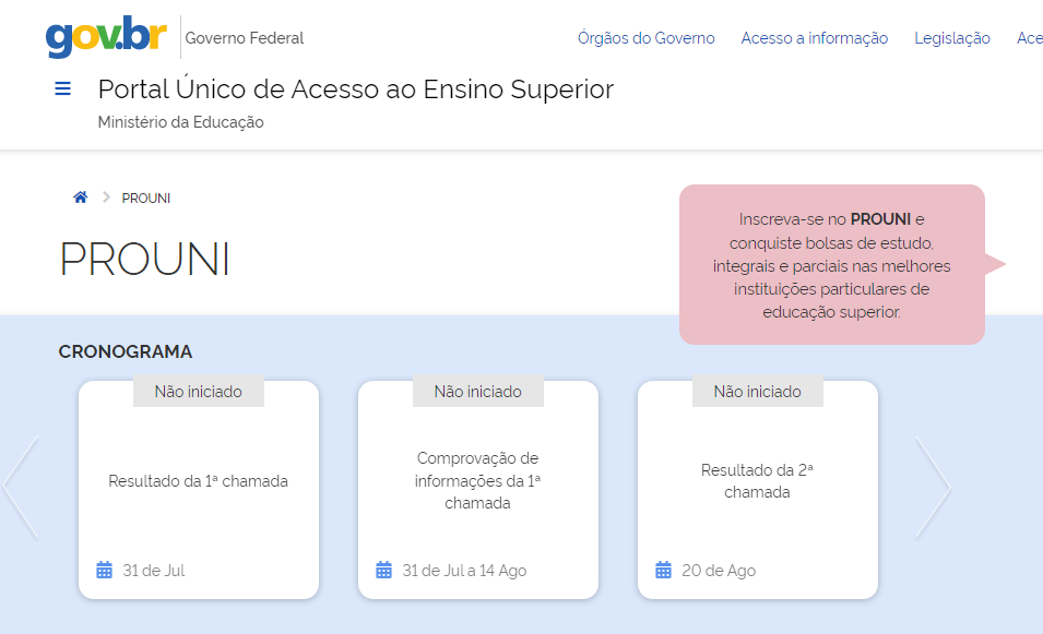 Resultados do Prouni do 2º semestre serão divulgados nesta quarta-feira (31)