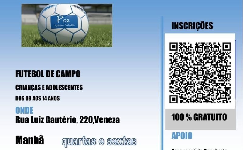 Projeto P02 Futebol Cidadão abre vagas para crianças e adolescentes na temporada 2026