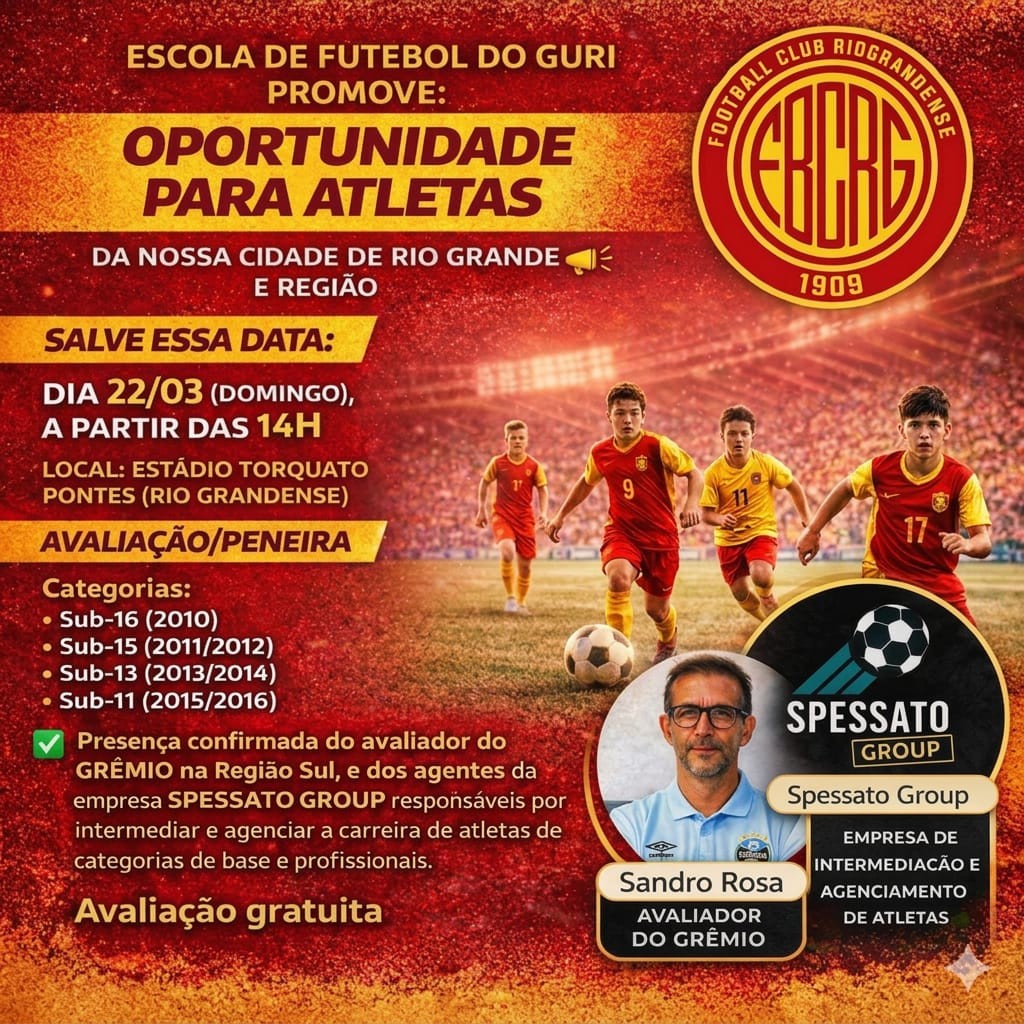 Peneira gratuita em Rio Grande reúne jovens talentos com presença de avaliador do Grêmio