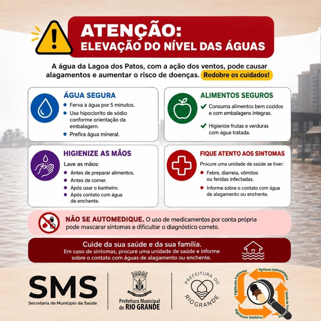 Saúde orienta população sobre cuidados diante da elevação das águas em Rio Grande