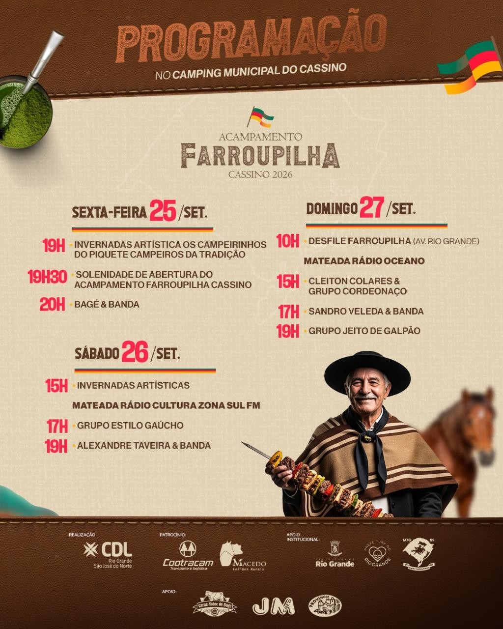 Acampamento Farroupilha movimentará o Cassino com três dias de atrações tradicionalistas
