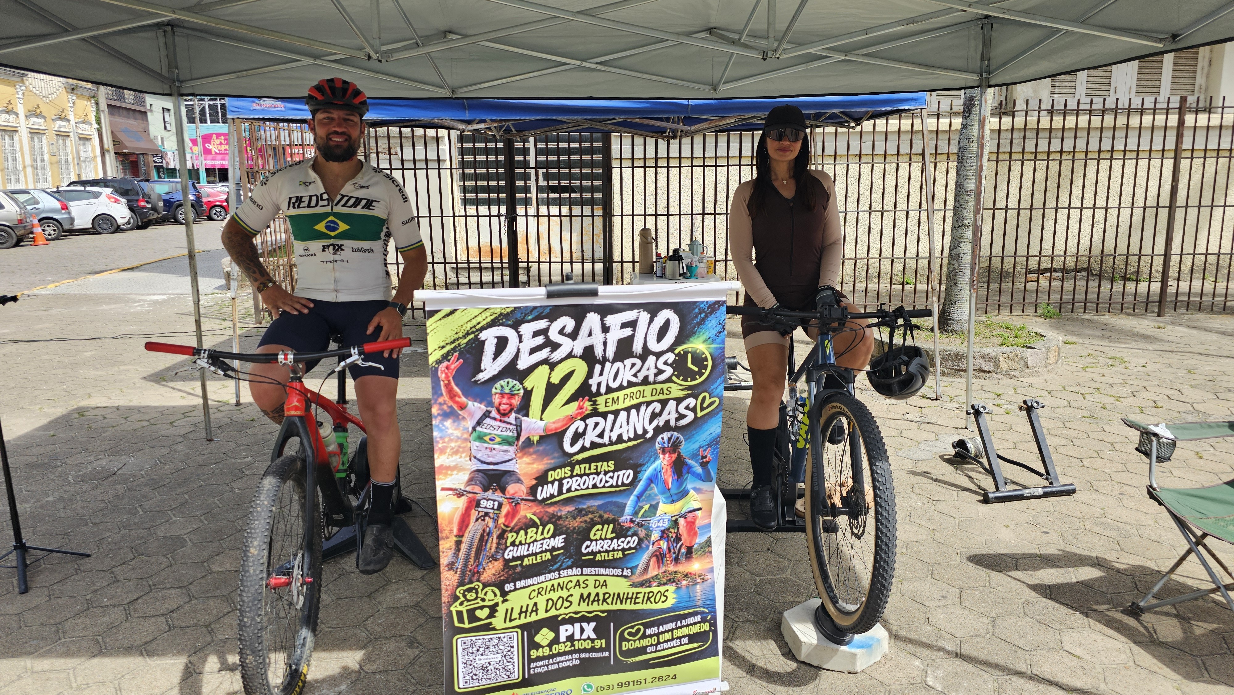 Pablo e Gil pedalam por 12 horas em desafio solidário em Rio Grande