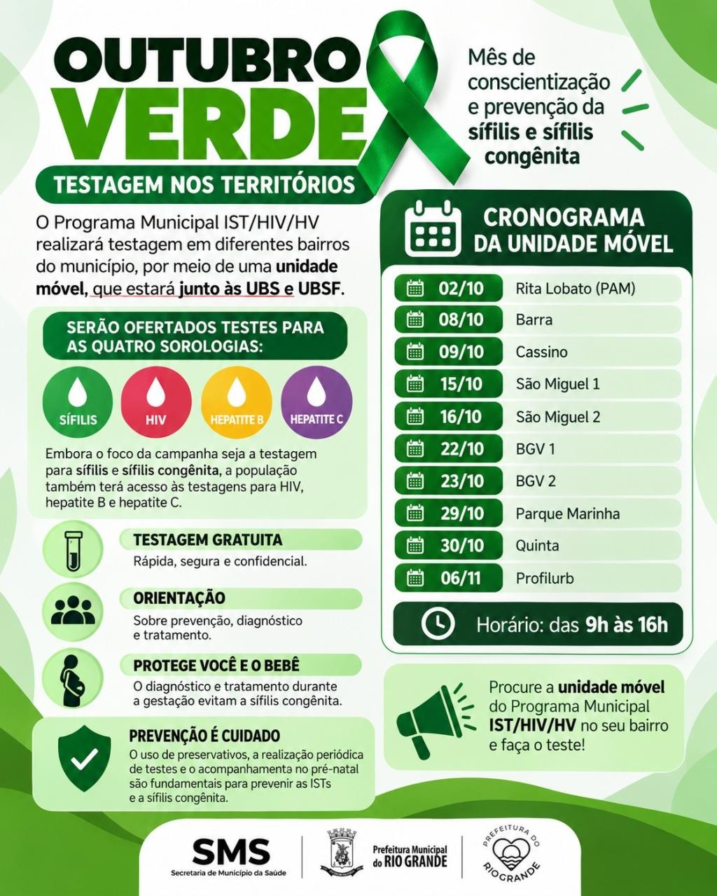 Outubro Verde leva unidade móvel para testagem de sífilis e outras ISTs em bairros de Rio Grande