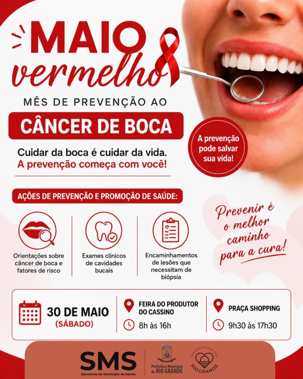 Secretaria da Saúde promove ações de prevenção ao câncer de boca neste sábado (30)