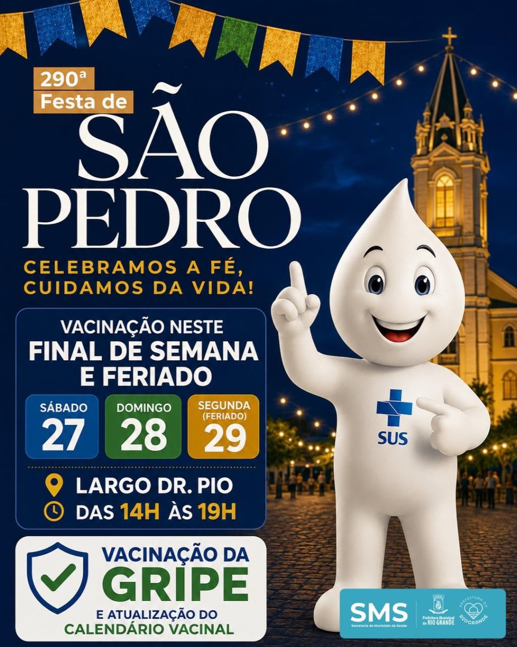 Vacinação será disponibilizada durante a Festa de São Pedro e o Dia Verde    