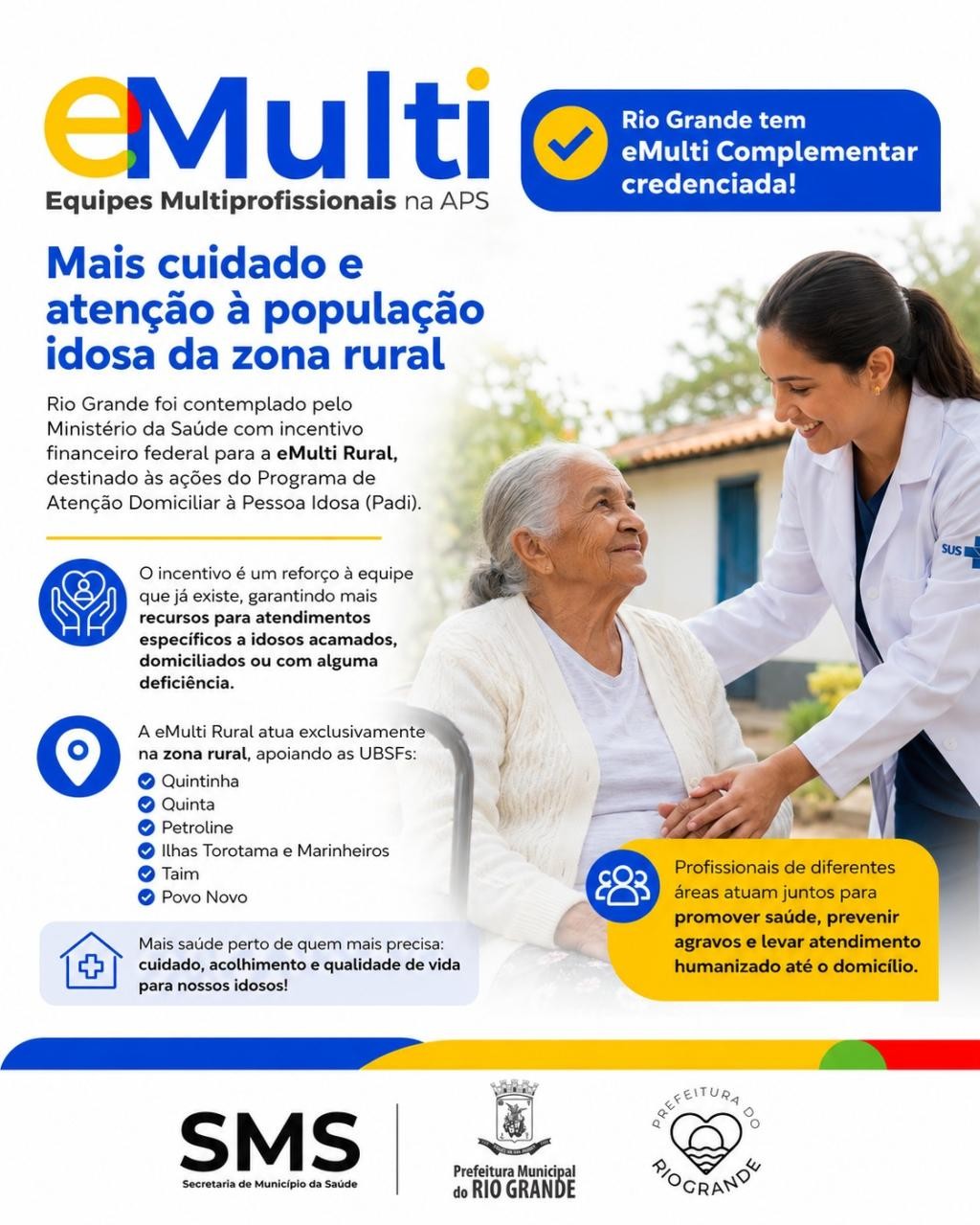 Rio Grande recebe incentivo federal para reforçar atendimento domiciliar à população idosa na zona rural
