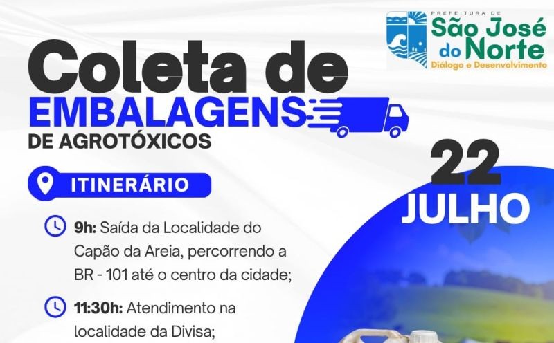 Prefeitura de São José do Norte promove recolhimento itinerante de embalagens vazias de agrotóxicos