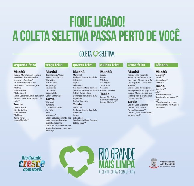 Coleta Seletiva tem datas e locais definidos