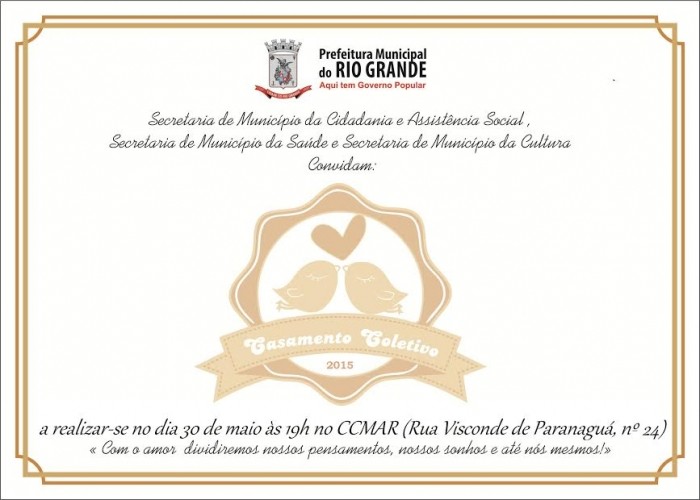 Rio Grande tem casamento coletivo dia 30