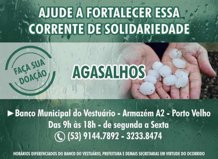 Doação de alimentos, produtos de higiene e limpeza para as famílias atingidas pela chuva de granizo