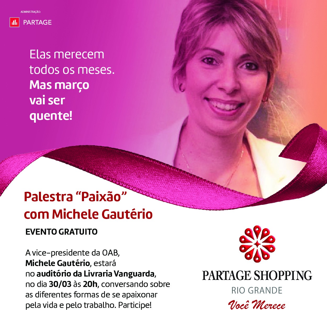 Partage encerra mês da mulher com palestra da vice presidente da OAB dia 30
