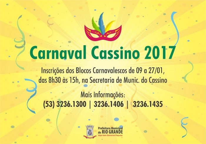 Blocos já podem se inscrever para Carnaval no Cassino
