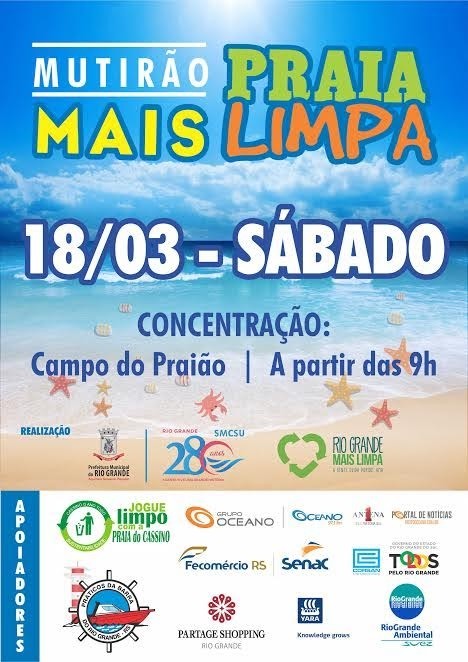 Acontece neste sábado mais um Mutirão de Limpeza na Praia do Cassino