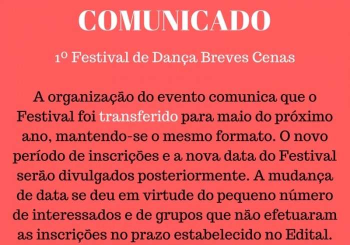 1º Festival de Dança do Teatro Municipal foi transferido