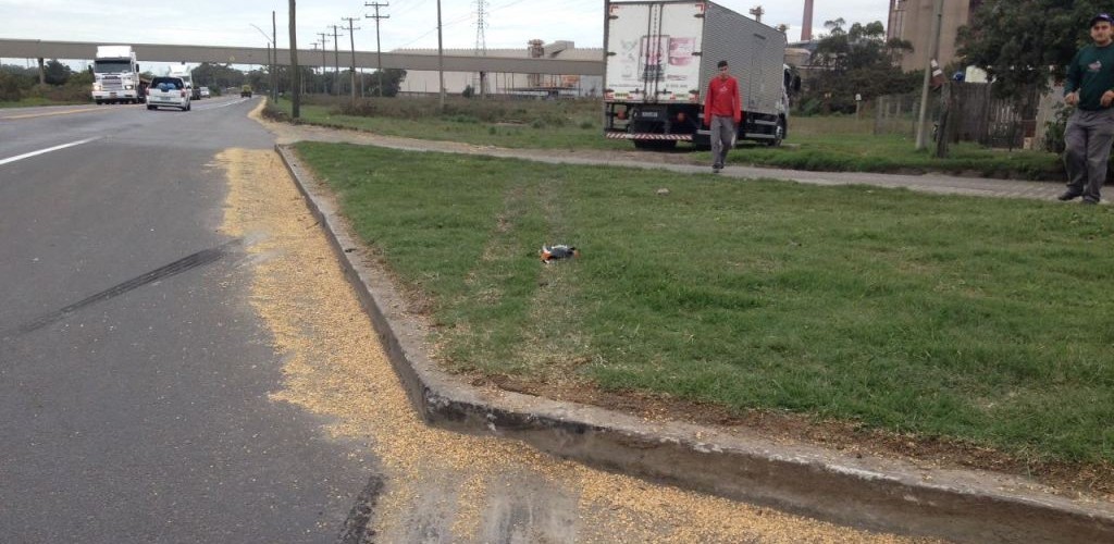 Motociclista fica ferido após colisão com caminhão