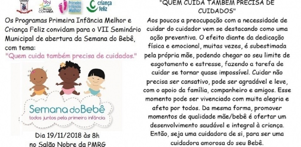 VII Seminário de abertura da Semana do Bebê ocorre nesta segunda-feira