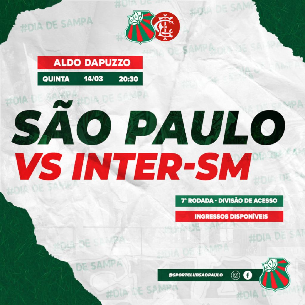 São Paulo encara o Inter-SM hoje no Aldo Dapuzzo