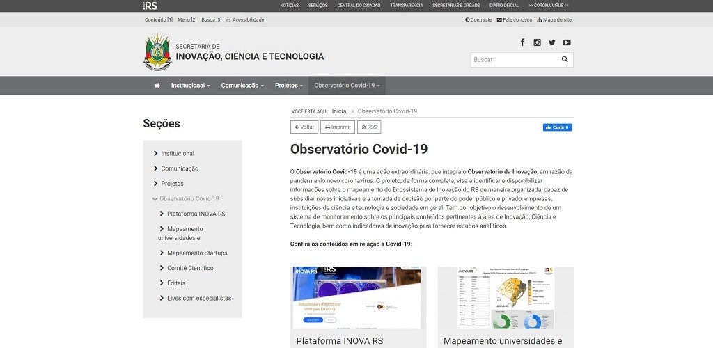 Governo do Estado lança o Observatório Covid-19 para reunir informações sobre o novo coronavírus