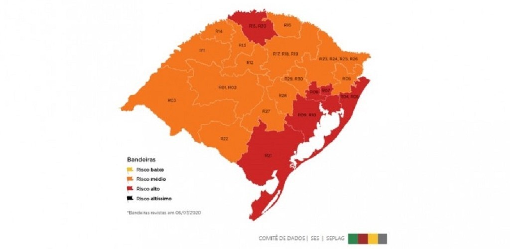Mapa da nona semana do Distanciamento Controlado fica com seis regiões em vermelho