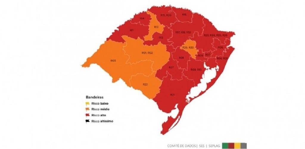 RS chega a 15 bandeiras vermelhas no mapa preliminar da 10ª rodada