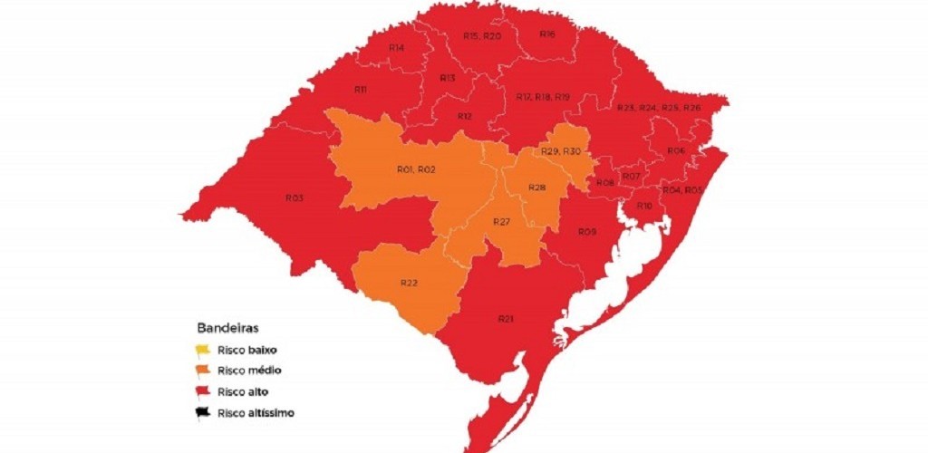 Mapa preliminar da 15ª rodada do Distanciamento Controlado tem 16 regiões vermelhas