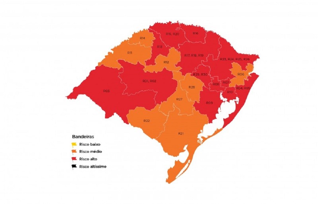 Mapa preliminar da 29ª rodada do Distanciamento Controlado tem 13 regiões em vermelho