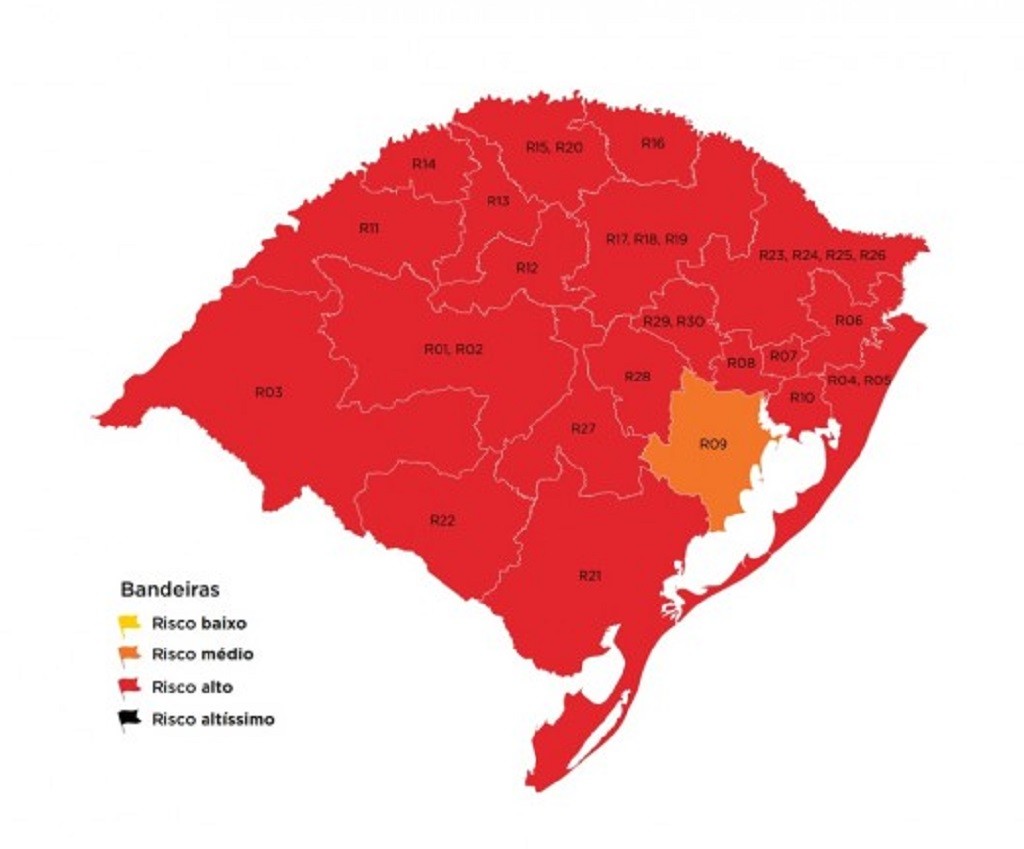 Região de Rio Grande retorna para bandeira vermelha no mapa preliminar do Estado