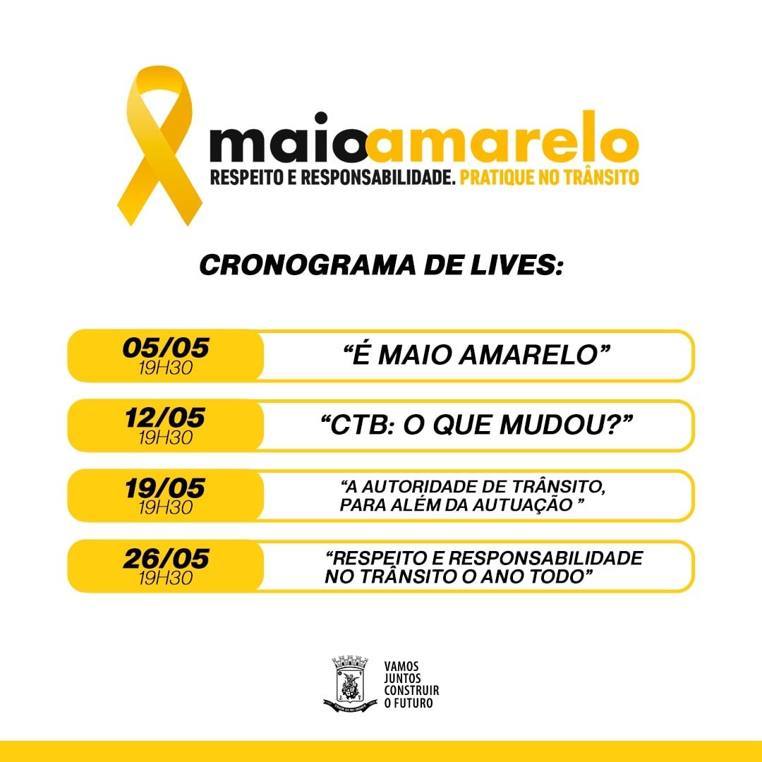 Maio Amarelo 2021: Rio Grande divulga cronograma de lives sobre conscientização no trânsito