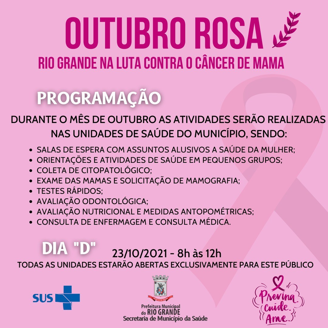 Outubro Rosa: Secretaria da Saúde de RG realiza ações em alusão à campanha de prevenção ao câncer de mama; confira