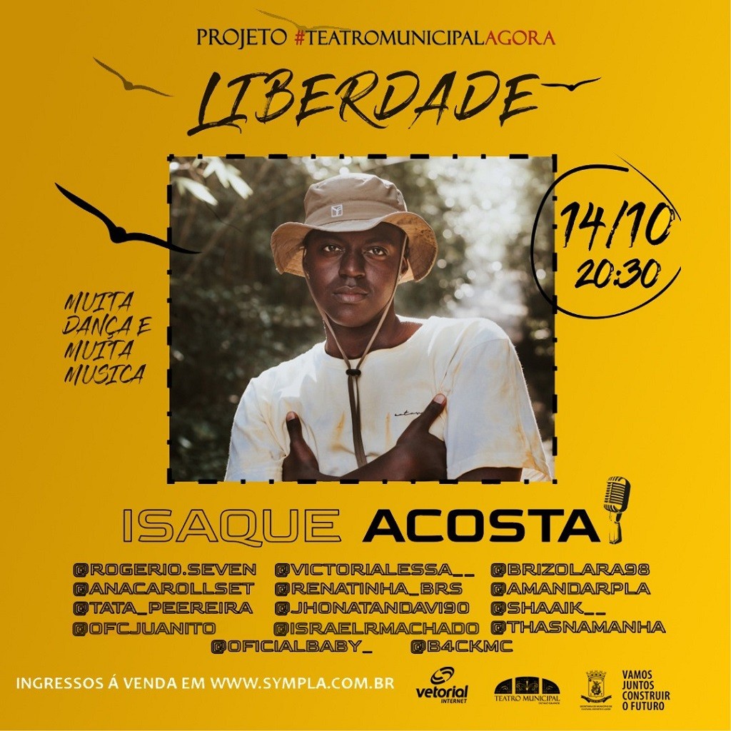 #TeatroMunicipalAgora: espetáculo Liberdade, com Isaque Acosta, será apresentado na quinta-feira (14)