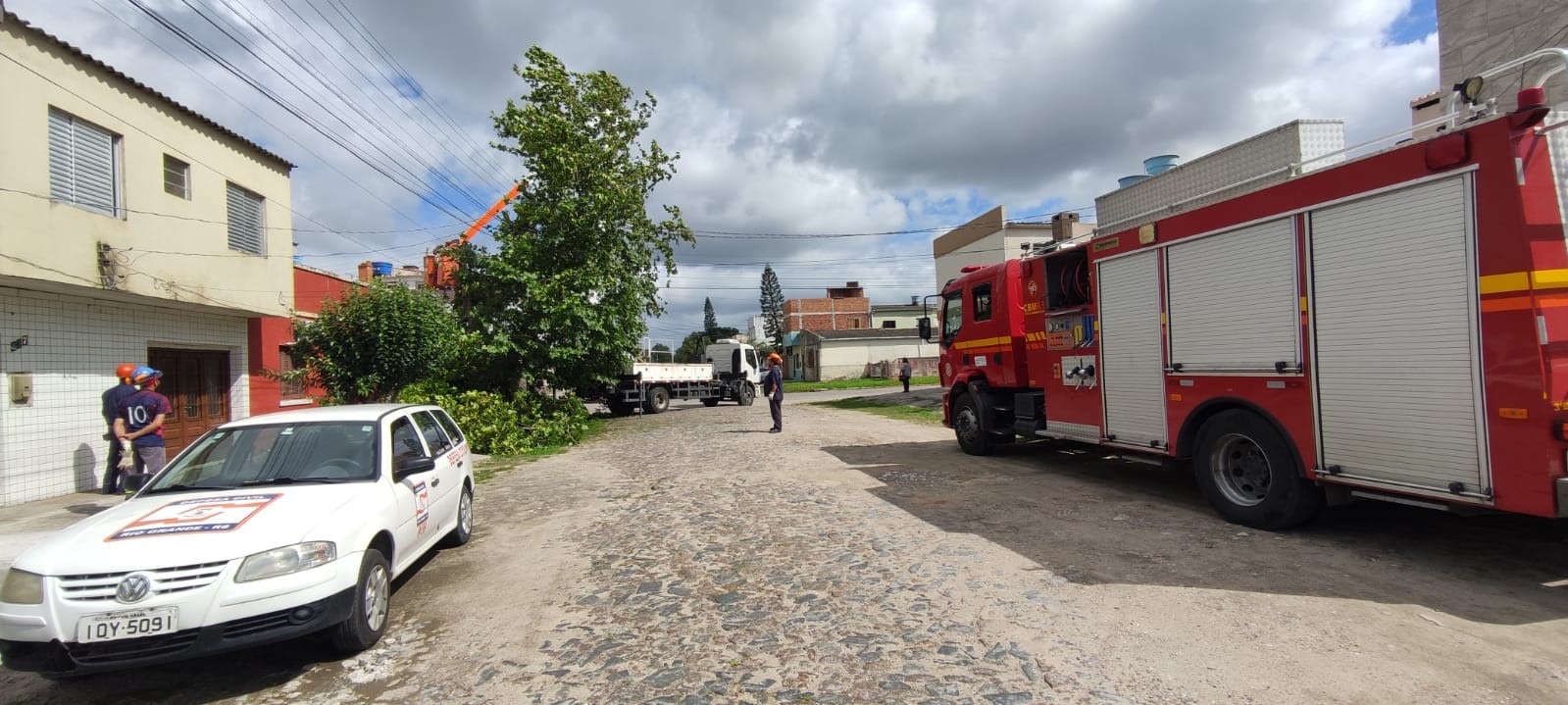 Bombeiros Militares e Defesa Civil atendem ocorrência de risco de queda de árvore