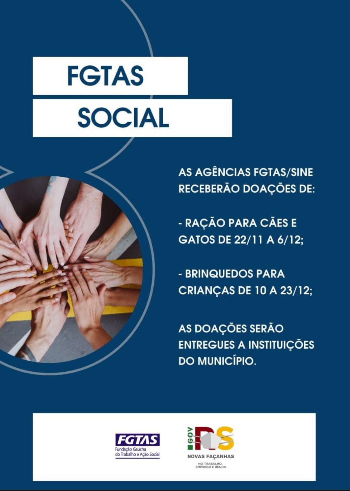 FGTAS/Sine realiza ação de doações de rações para animais e brinquedos para crianças 