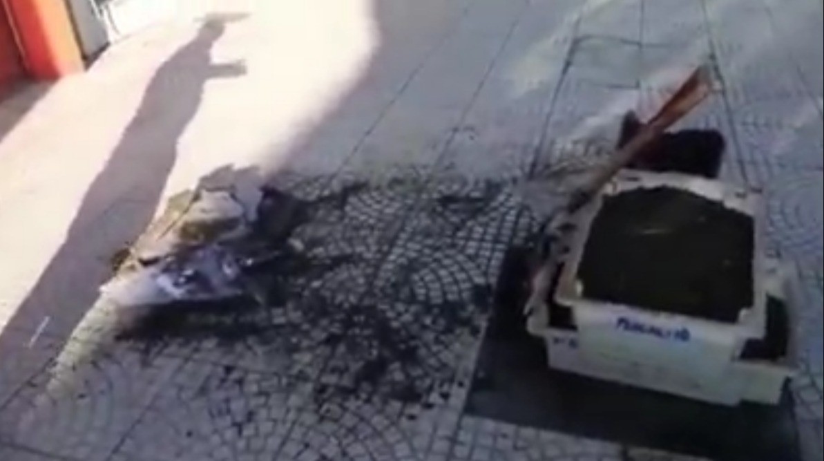 Vídeo: floreira da rua Luiz Lorea é destruída por vândalos, em Rio Grande
