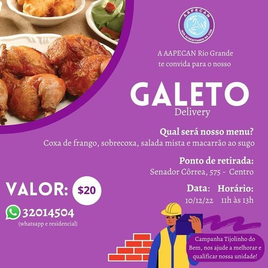 Aapecan Rio Grande realiza galeto solidário no próximo sábado (10)