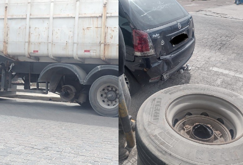 Caminhão perde roda e causa acidente no Centro de Rio Grande