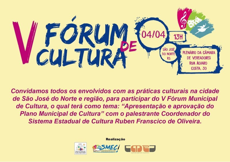 V Fórum Municipal de Cultura acontece na próxima semana, em São José do Norte