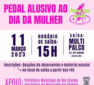 Pedal alusivo ao Dia da Mulher acontece no próximo sábado (11)