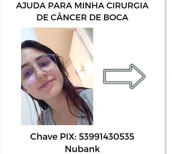 Jovem rio-grandina cria pix solidário para cirurgia urgente de câncer de boca