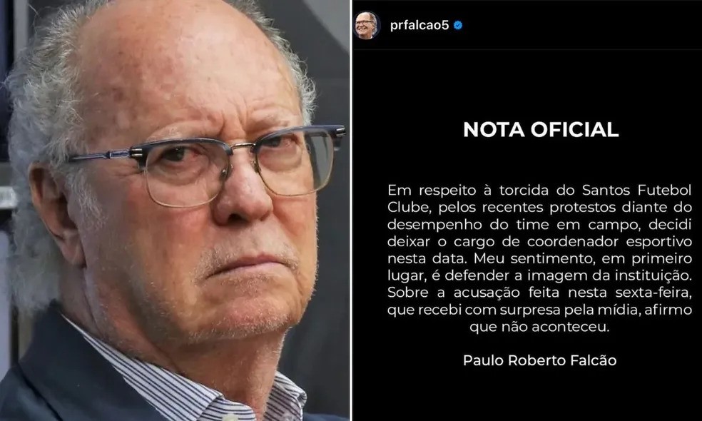 Paulo Roberto Falcão é denunciado por importunação sexual e anuncia saída do Santos
