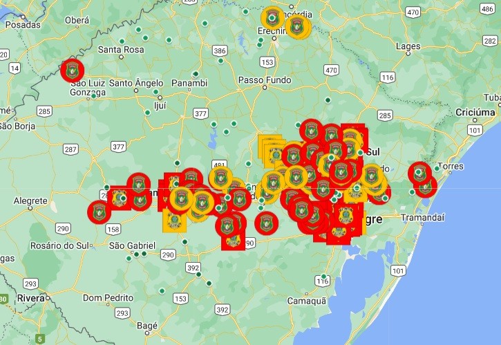 Mapa interativo mostra bloqueios nas estradas gaúchas em tempo real