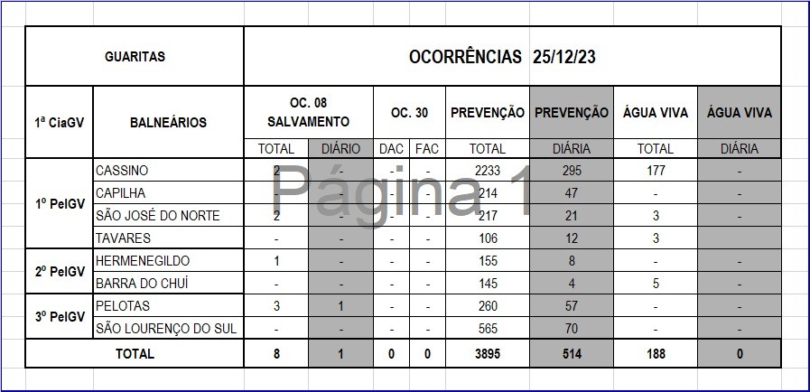 Dados das praias do litoral Sul