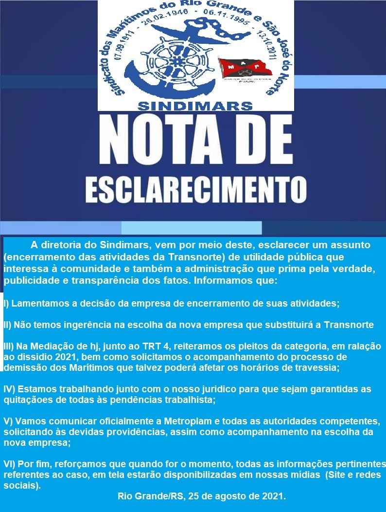 Reprodução/Sindicato dos Marítimos