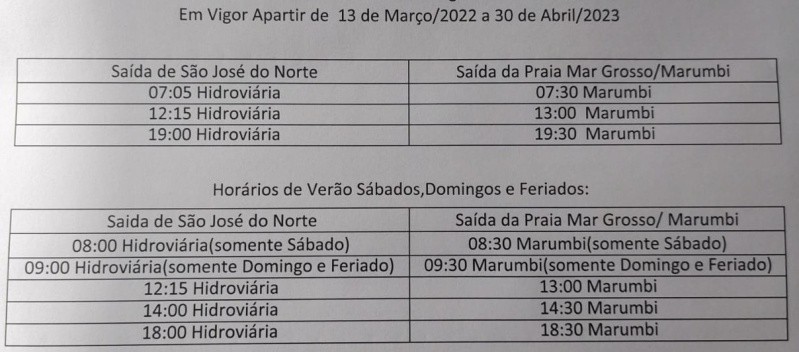 horários